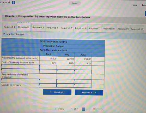 mework ( Saved Help Sav Complete this question by entering your answers in the tabs below. Required 1 Required 2 Required 3 R