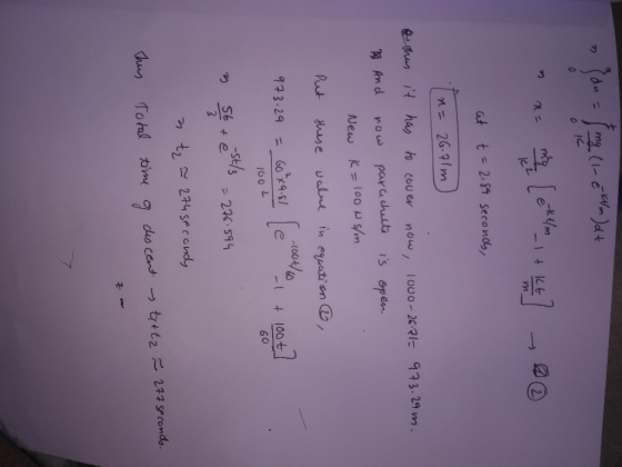 plan A (1-én) at LORM 4 ks] - @@ at t = 2.89 seconds, 7 x = 26-3 m ) A thus it has to cover now, 1000-26.212 973.29 m. B And