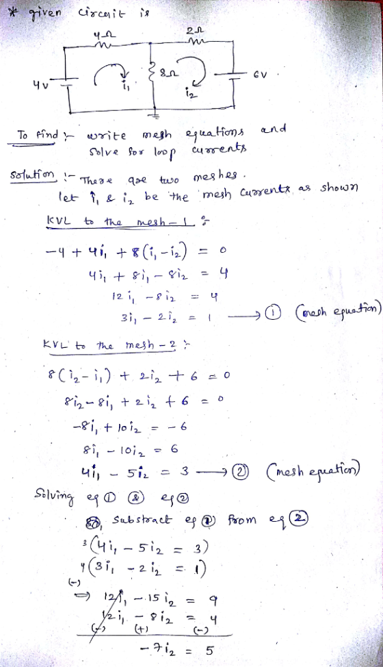 solve fo loop cumentia ter e iz be the mesh currentㅊ as shou, η 2 3 2 오 2E