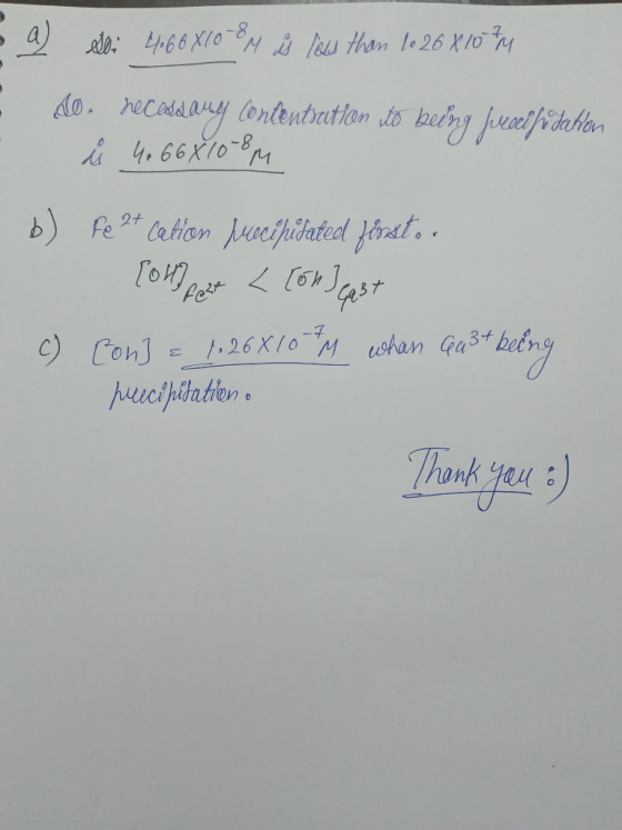 a 466XO than l 26 X1o M Ao. hecaaay onteutratton to beng fufideHo 4.66x10-8M b) fe Catton Jucipidated féral.. Гон), 24 Pert F