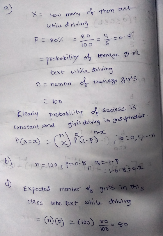 How many ơt-them test- Probabilay teamage gi co hila, dníį ng text Success S endunt Constant and girts diwing ts ndpe Expecteed num ber girls in This class oho text whiu drivivg (r)( ) 느 (100) 100-65D
