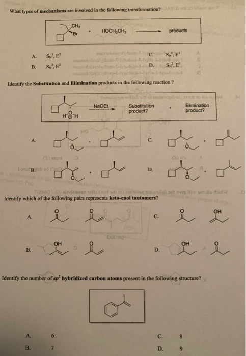 What types of mechanisms are involved in the following transformation? CH Br + HOCH CH, - products A. SE B. S .E c . El alle