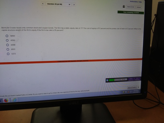 instructions help Question 36 (of 40) Save & Ext Submt Time remaining 0:38 06 Rermuda Cruises issues only common stock and co