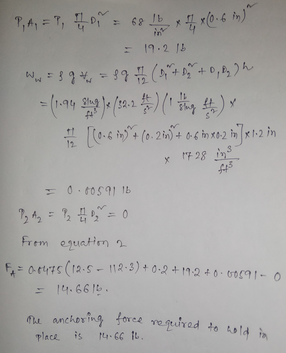 68 16 4 x (0.6 in) int 19.2 lb 11 w ff I b x 132.2 32 ft 12 Х The anchoring force required to hold in P, A, = P, 2D Ww = f g