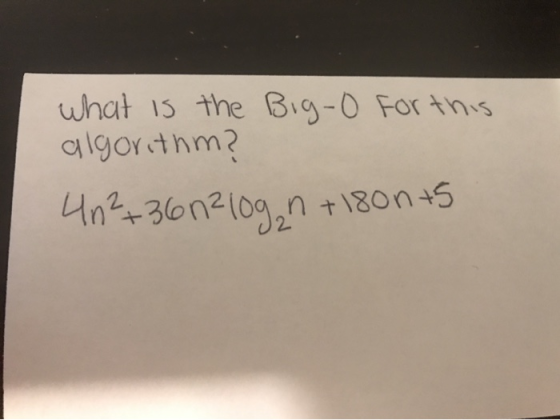 what is the Big-o for this algorithm? 4n2+36n2log n + 18onts