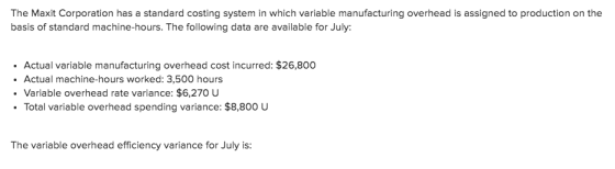 The Maxit Corporation has a standard costing system in which variable manufacturing overhead is assigned to production on the