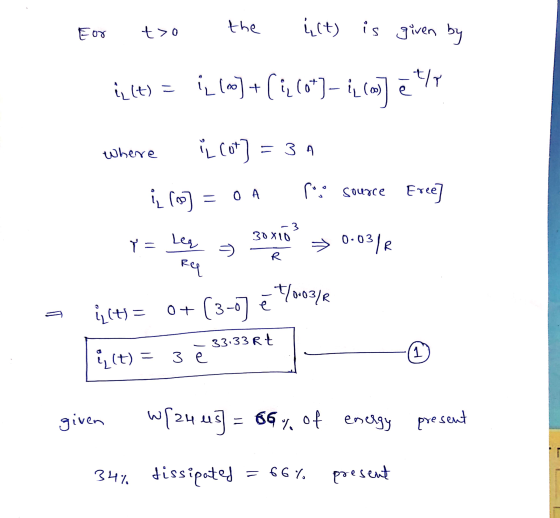 For to the {lt) is given by int) = iz (m) + (com) – 14 (a) e ty -3 30X10 0-0 Where L Cot] =3A (69) = 01 ſi source free] Y = L
