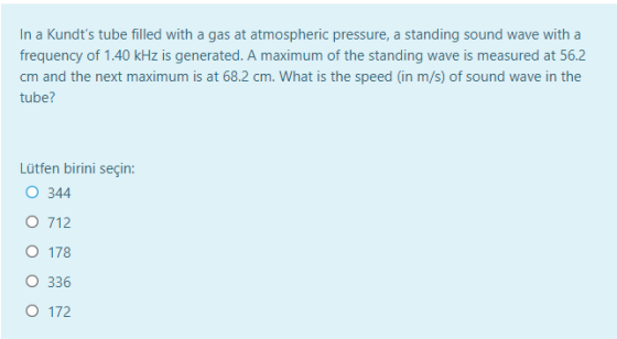 In a Kundts tube filled with a gas at atmospheric pressure, a standing sound wave with a frequency of 1.40 kHz is generated.