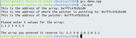 nikhil@nikhil-Vostro-15-3568:-/Desktop/CODEŞ 9++ demo.cpp nikhil@nikhil-Vostro-15-3568:~/Desktop/CODE$ ./a.out This is the ad