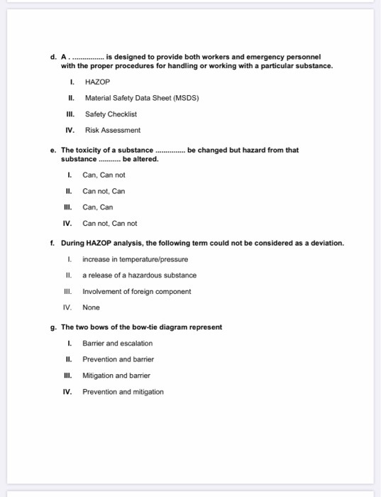 d. A................. is designed to provide both workers and emergency personnel with the proper procedures for handling or