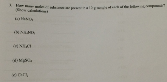 How many moles of substance are present in a 10-g