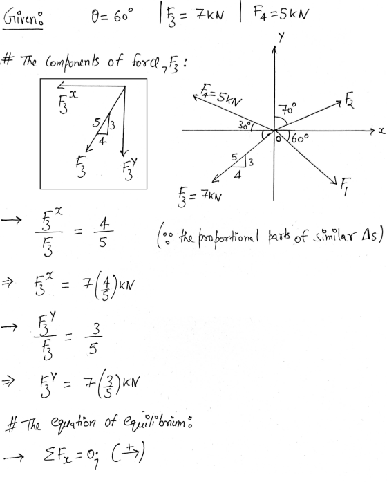 Giveno O= 60° 13 = 7KN | FA=SKN Y A # The Components of force: х FA=56N Cat 70° 5 30° →X 1600 3 with im 4 = 7KN -> 4. ll cill