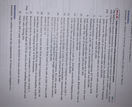 Tuwiman Co. for invoice of March 5. Instructions Journalize the entries to record the transactions of Niles Co. for March. PR