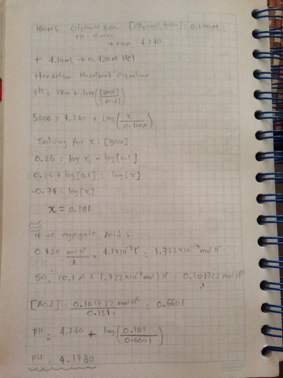of btej 0.100M + 4.tomo.420M Hel 5.000 4.40 26t log [o.IJog( 0. 420 mel t mal H AC.JTE o. Io.?22 me!! o.66 PH4.1 80