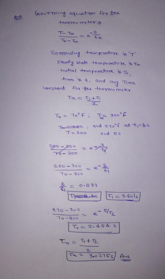 thermo meter T- To Steady steele temperetuse is T tHme ve t, and ovg Time. cemstarnt fer tr thermo meter て = 디-4 디 3 -200 200-300 -요 40 21o-30 0 2