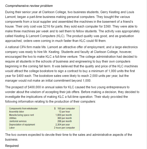 Comprehensive review problem During their senior year at Clarkson College, two business students, Gerry Keating and Louis Lam