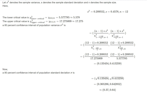 Let s? denotes the sample variance, s denotes the sample standard deviation and n denotes the sample size. Here, sa = 0.20955