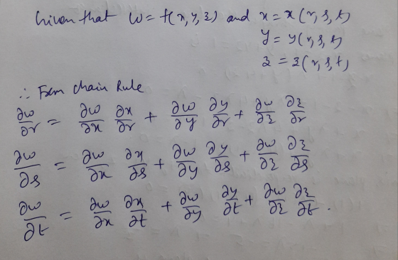 hiven that w = teny, 3) and 1=X(~,S, 9 90 93, 9 2 - 30 у 3, +) до Ох до Оз 23 ду t f OY - : from chain Rule aw до ду Әду д ду