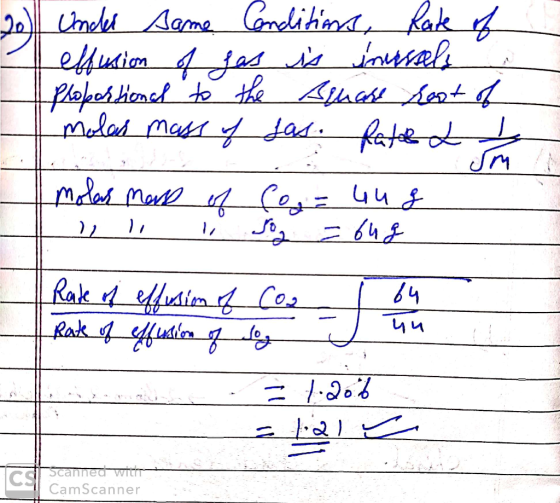 20) under same. Conditions, Rate of effusion of has is inerals proportional to the Almase host of molas mass of gas. Rate a t