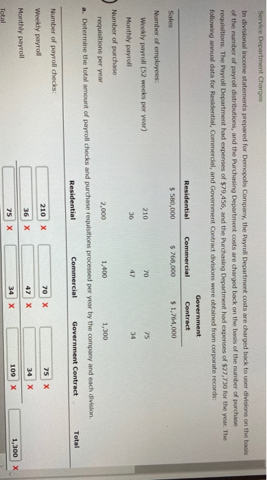 Service Department Charges In divisional income statements prepared for Demopolis Company, the Payroll Department costs are c