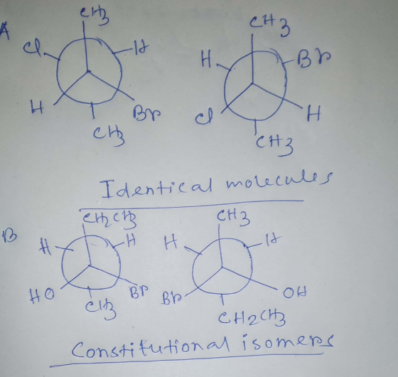 Ct3 H Bh CH3 dentical molecules CH3 H Br BP OH CIB CH2CHB Constitutional isomeR