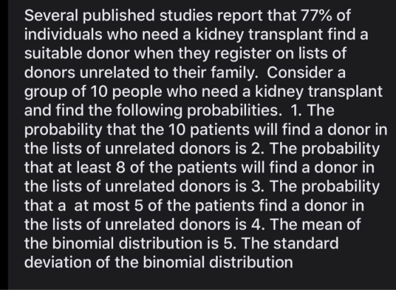 Several published studies report that 77% of individuals who need a kidney transplant find a suitable donor when they registe
