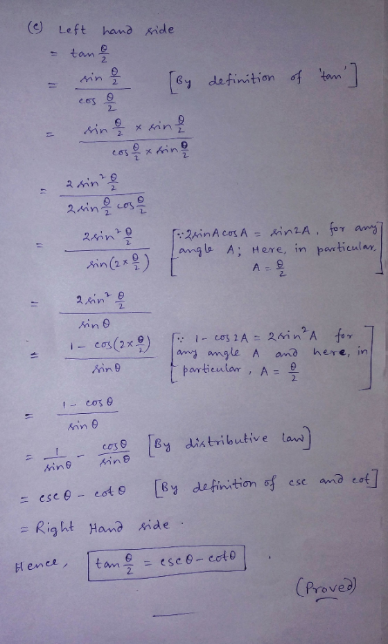 (C) side Left hand = tan of - sin & By definition of tan] wine & wine cosextrine - 2 sino 2 win a coser 2winAcos A = sinza