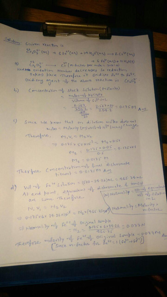 solution: slating: Criven reaction is C220 (Aa) + Gretean) + 14 Hot (44) 2 Cr3+ (ma) + 6 Fest (a + 21H₂011) a) €1207 (n-facte