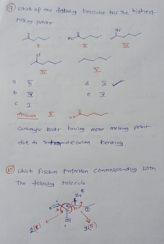 talowing Holeculer has the highest 9 which of the Melting points III Tv d IV a ь T тү ст Answar a Ho- Carbonylic acids having