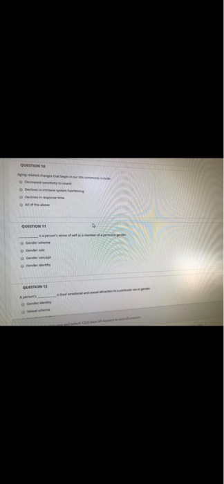 QUESTION 1e A latedhags simmune em fancong Declines in athe aboe QUESTION 11 a menberf a l Bapersots e Gender scheme ender e