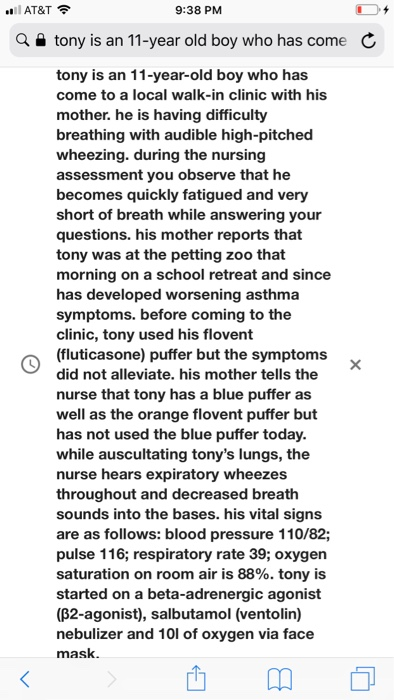 9:38 PM l AT&T tony is an 11-year old boy who has come tony is an 11-year-old boy who has come to a local walk-in clinic with