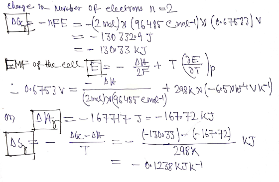 hange Maber of eleetrons n =2 -2mot)x (645-)M (o57)v 130 332 4 J 130 33 KJ -NFE EMF of the calL T 2F Tp 24k(-5 ) 0.6753 V 2md