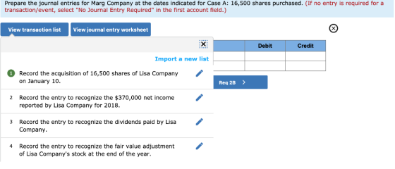 Prepare the journal entries for Marg Company at the dates indicated for Case A: 16,500 shares purchased. (If no entry is requ