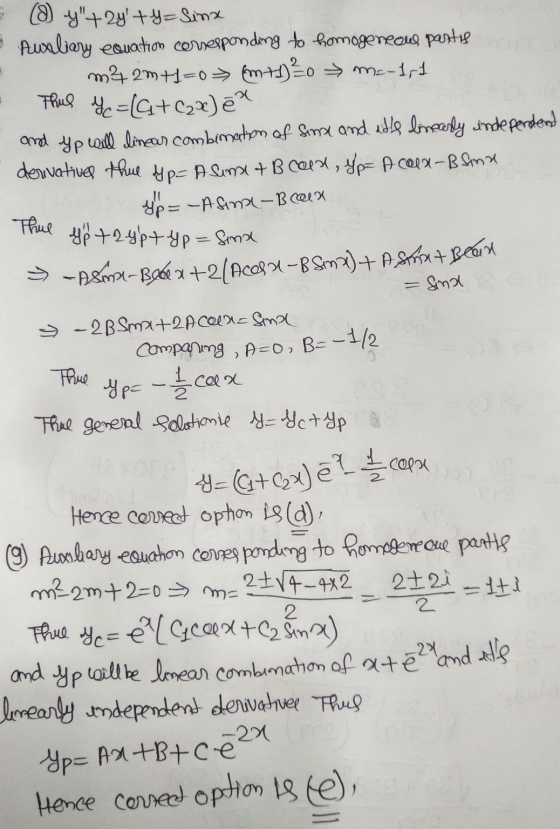 - Asma-Baex+2/Accu-B5m2) + A Staat Bean (@y+2y +4= sinx Auxiliary equation corresponding to homogeneous partis m2m+1=0 m+1)
