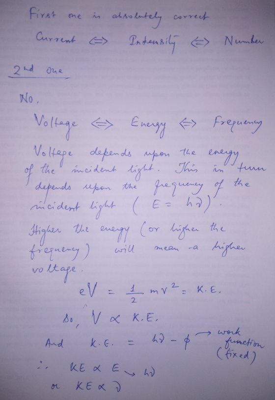 absolu First one Current [=> solutely correct Intensity => Number 2nd one No. Voltage the în tuun the -> Energy - Frequency V