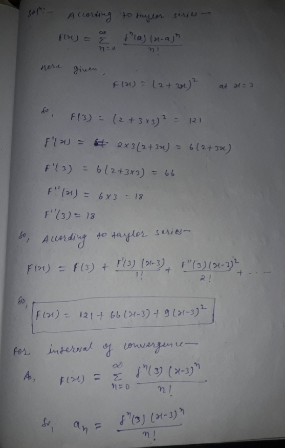 goth. According to sayler series- FoU = . !) ix-a) here given F(31) = (2+ 300) ² at at 23 so f(3) = (2+3*3)² = 121 F(x = 6