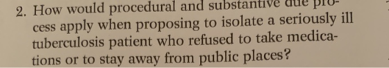 2. How would procedural and substantive que pro- cess apply when proposing to isolate a seriously ill tuberculosis patient wh