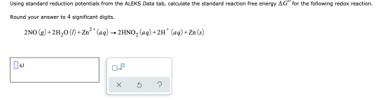 Using standard reduction potentials from the ALEKS Data tab, calculate the standard reaction free energy AGº for the followin
