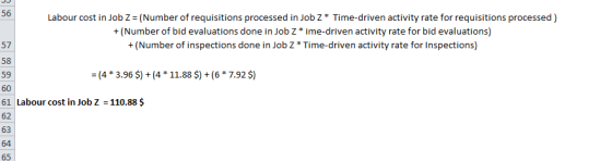 56 57 Labour cost in Job Z = (Number of requisitions processed in Job Z* Time-driven activity rate for requisitions processed