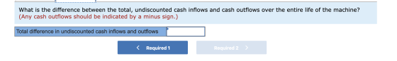What is the difference between the total, undiscounted cash inflows and cash outflows over the entire life of the machine? (A