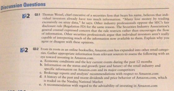 Discussion Questions IG 03.1 Thomas Weisel, chief executive of a securities firm that bears his name, believes that indi- vid