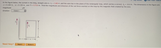 ASK TOur each In the figure below, the current in the long, straight wire is I-3.80 A and the wire lies in the plane of the r