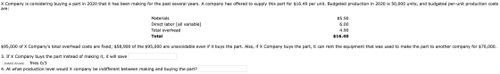 X Company is considering buying a part in 2020 that it has been making for the past several years. A company has offered to s