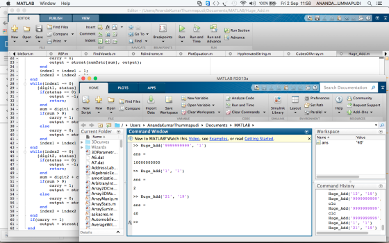 《 MATLAB Window Help b g < >しー_ー))) 100% E) Fri 2 Sep 11:58 ANANDA UMMAPUDI Q E Editor - Users/AnandaKumarThummapudi/Document