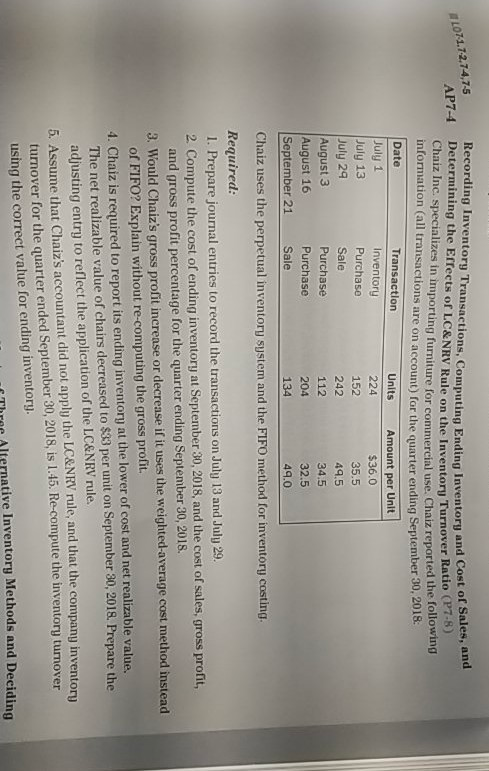 2.75 LO71.7-2.74,75 74 Recording Inventory Transactions. Connutina Ending Inventor and Cost or Determining the Errects or LC&