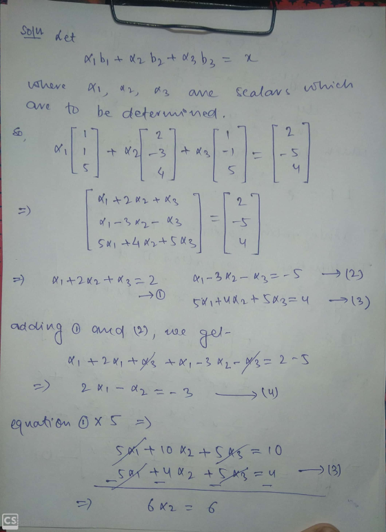 solu let xi bi + d2 by at &z b₂ = x sealaus which where XI, 22, &3 amme ave to be determmoned. I 2 + x2-3 2 x + 2x2 + x3 2 =