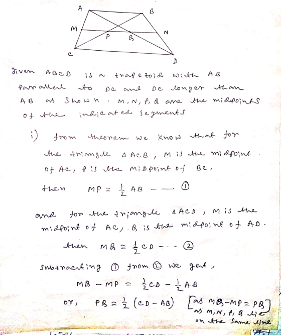 P / given ABCD is a tras e to -D is a trapezoid Wirth AB pour allere to be and be longer than A B as shown. m, n, p, & are th