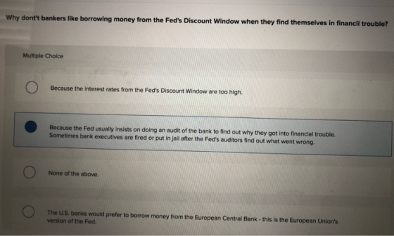 Why dontt bankers like borrowing money from the Feds Discount Window when they find themselves in financil trouble? Multipl