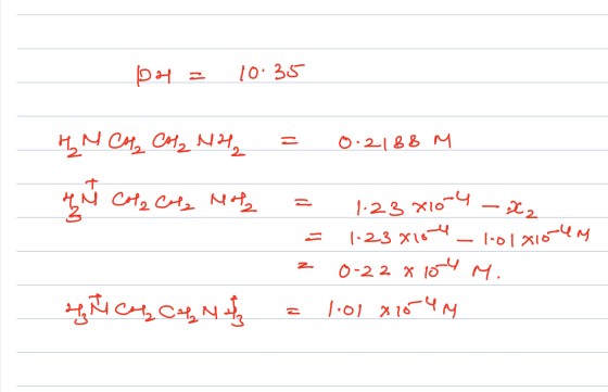 pa = 10.35 HM CH₂ Cola No₂ = 0.2188 M q Cola CH₂ Nota = 1.23 810-4 - X2 - 1.23 X164 - 101210-4ry 2 0-2 2 x 104 M. = 1:01 810-