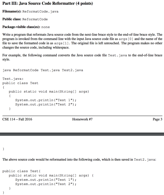Filename(s): ReformatCode. java Public class: Ref